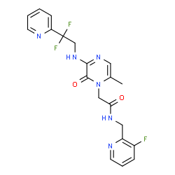 ChemSpider 2D Image | 3-[[2,2-Difluoro-2-(2-pyridinyl)ethyl]amino]-N-[(3-fluoro-2-pyridinyl)methyl]-6-methyl-2-oxo-1(2H)-pyrazineacetamide | C20H19F3N6O2