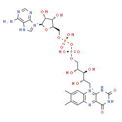 ChemSpider 2D Image | 10-[(2S,3S,4R)-5-{[(R)-{[(R)-{[(2R,3S,4R,5R)-5-(6-Amino-7H-purin-9-ium-9-yl)-3,4-dihydroxytetrahydro-2-furanyl]methoxy}(hydroxy)phosphoryl]oxy}(hydroxy)phosphoryl]oxy}-2,3,4-trihydroxypentyl]-7,8-dime
thyl-2,4-dioxo-1,2,3,4-tetrahydrobenzo[g]pteridin-10-ium | C27H35N9O15P2