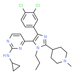 ChemSpider 2D Image | N-cyclopropyl-4-[4-(3,4-dichlorophenyl)-2-(1-methylpiperidin-4-yl)-1-propylimidazol-5-yl]pyrimidin-2-amine | C25H30Cl2N6