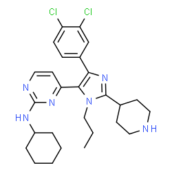 ChemSpider 2D Image | N-Cyclohexyl-4-[4-(3,4-dichlorophenyl)-2-(4-piperidinyl)-1-propyl-1H-imidazol-5-yl]-2-pyrimidinamine | C27H34Cl2N6