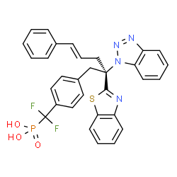 ChemSpider 2D Image | [{4-[(4E)-2-(1,3-Benzothiazol-2-yl)-2-(1H-benzotriazol-1-yl)-5-phenyl-4-penten-1-yl]phenyl}(difluoro)methyl]phosphonic acid | C31H25F2N4O3PS