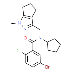 ChemSpider 2D Image | 5-Bromo-2-chloro-N-cyclopentyl-N-[(1-methyl-1,4,5,6-tetrahydrocyclopenta[c]pyrazol-3-yl)methyl]benzamide | C20H23BrClN3O
