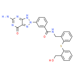ChemSpider 2D Image | 3-(5-AMINO-7-HYDROXY-[1,2,3]TRIAZOLO[4,5-D]PYRIMIDIN-2-YL)-N-[2-(2-(HYDROXYMETHYL-PHENYLSULFANYL)-BENZYL]-BENZAMIDE | C25H21N7O3S