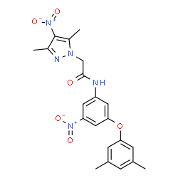 ChemSpider 2D Image | 2-(3,5-Dimethyl-4-nitro-1H-pyrazol-1-yl)-N-[3-(3,5-dimethylphenoxy)-5-nitrophenyl]acetamide | C21H21N5O6