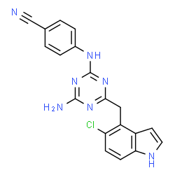 ChemSpider 2D Image | 4-[4-AMINO-6-(5-CHLORO-1H-INDOL-4-YLMETHYL)-[1,3,5]TRIAZIN-2-YLAMINO]-BENZONITRILE | C19H14ClN7