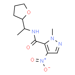 ChemSpider 2D Image | 1-Methyl-4-nitro-N-[1-(tetrahydro-2-furanyl)ethyl]-1H-pyrazole-5-carboxamide | C11H16N4O4