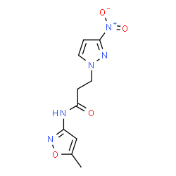 ChemSpider 2D Image | N-(5-Methyl-1,2-oxazol-3-yl)-3-(3-nitro-1H-pyrazol-1-yl)propanamide | C10H11N5O4