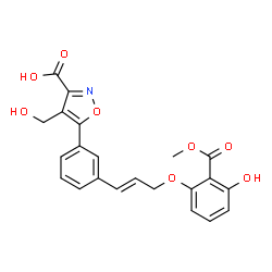 ChemSpider 2D Image | 5-(3-{3-[3-HYDROXY-2-(METHOXYCARBONYL)PHENOXY]PROPENYL}PHENYL)-4-(HYDROXYMETHYL)ISOXAZOLE-3-CARBOXYLIC ACID | C22H19NO8