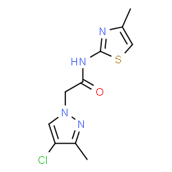 ChemSpider 2D Image | 2-(4-Chloro-3-methyl-1H-pyrazol-1-yl)-N-(4-methyl-1,3-thiazol-2-yl)acetamide | C10H11ClN4OS