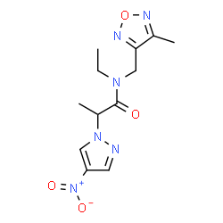 ChemSpider 2D Image | N-Ethyl-N-[(4-methyl-1,2,5-oxadiazol-3-yl)methyl]-2-(4-nitro-1H-pyrazol-1-yl)propanamide | C12H16N6O4