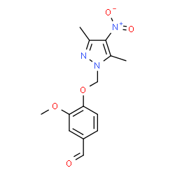ChemSpider 2D Image | 4-[(3,5-dimethyl-4-nitropyrazol-1-yl)methoxy]-3-methoxybenzaldehyde | C14H15N3O5
