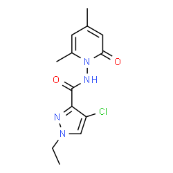 ChemSpider 2D Image | 4-Chloro-N-(4,6-dimethyl-2-oxo-1(2H)-pyridinyl)-1-ethyl-1H-pyrazole-3-carboxamide | C13H15ClN4O2