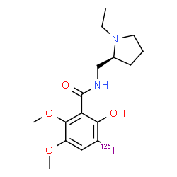 ChemSpider 2D Image | N-{[(2S)-1-Ethyl-2-pyrrolidinyl]methyl}-2-hydroxy-3-(~125~I)iodo-5,6-dimethoxybenzamide | C16H23125IN2O4