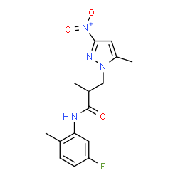 ChemSpider 2D Image | N-(5-Fluoro-2-methylphenyl)-2-methyl-3-(5-methyl-3-nitro-1H-pyrazol-1-yl)propanamide | C15H17FN4O3