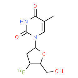 ChemSpider 2D Image | 1-[2,3-Dideoxy-3-(~18~F)fluoropentofuranosyl]-5-methyl-2,4(1H,3H)-pyrimidinedione | C10H1318FN2O4