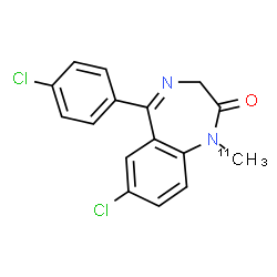 ChemSpider 2D Image | 7-Chloro-5-(4-chlorophenyl)-1-(~11~C)methyl-1,3-dihydro-2H-1,4-benzodiazepin-2-one | C1511CH12Cl2N2O