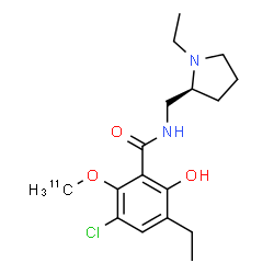 ChemSpider 2D Image | 3-Chloro-5-ethyl-N-{[(2S)-1-ethyl-2-pyrrolidinyl]methyl}-6-hydroxy-2-[(~11~C)methyloxy]benzamide | C1611CH25ClN2O3