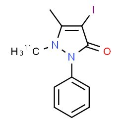 ChemSpider 2D Image | 4-Iodo-5-methyl-1-(~11~C)methyl-2-phenyl-1,2-dihydro-3H-pyrazol-3-one | C1011CH11IN2O