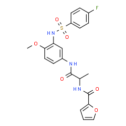ChemSpider 2D Image | N-{1-[(3-{[(4-Fluorophenyl)sulfonyl]amino}-4-methoxyphenyl)amino]-1-oxo-2-propanyl}-2-furamide | C21H20FN3O6S