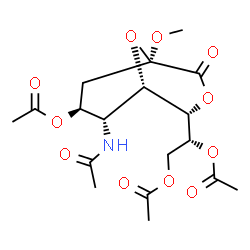 ChemSpider 2D Image | (1R)-1-[(1S,2S,5R,7S,8R)-8-Acetamido-7-acetoxy-5-methoxy-4-oxo-3,9-dioxabicyclo[3.3.1]non-2-yl]-2-acetoxyethyl acetate | C18H25NO11