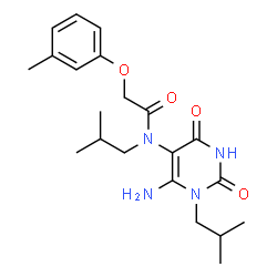 ChemSpider 2D Image | N-(6-Amino-1-isobutyl-2,4-dioxo-1,2,3,4-tetrahydro-5-pyrimidinyl)-N-isobutyl-2-(3-methylphenoxy)acetamide | C21H30N4O4