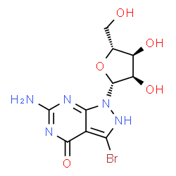 ChemSpider 2D Image | 6-Amino-3-bromo-1-(beta-D-ribofuranosyl)-1,2-dihydro-4H-pyrazolo[3,4-d]pyrimidin-4-one | C10H12BrN5O5