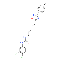ChemSpider 2D Image | 1-(3,4-Dichlorophenyl)-3-{5-[3-(4-methylphenyl)-1,2,4-oxadiazol-5-yl]pentyl}urea | C21H22Cl2N4O2