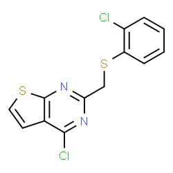 ChemSpider 2D Image | 4-Chloro-2-{[(2-chlorophenyl)sulfanyl]methyl}thieno[2,3-d]pyrimidine | C13H8Cl2N2S2