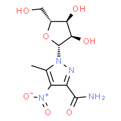 ChemSpider 2D Image | 1-beta-D-Ribofuranosyl-5-methyl-4-nitropyrazole-3-carboxamide | C10H14N4O7