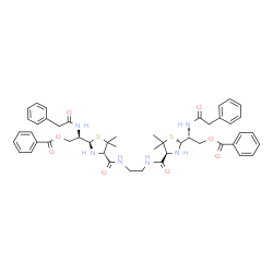 ChemSpider 2D Image | 1,2-Ethanediylbis{carbamoyl[(2R,4S)-5,5-dimethyl-1,3-thiazolidine-4,2-diyl](2R)-2-[(phenylacetyl)amino]-2,1-ethanediyl} dibenzoate | C48H56N6O8S2