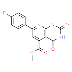 ChemSpider 2D Image | Methyl 7-(4-fluorophenyl)-1-methyl-2,4-dioxo-1,2,3,4-tetrahydropyrido[2,3-d]pyrimidine-5-carboxylate | C16H12FN3O4