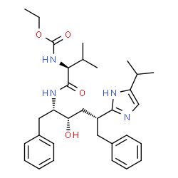 ChemSpider 2D Image | N~2~-(Ethoxycarbonyl)-N-[(2S,3S,5R)-3-hydroxy-5-(5-isopropyl-1H-imidazol-2-yl)-1,6-diphenyl-2-hexanyl]-L-valinamide | C32H44N4O4