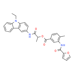 ChemSpider 2D Image | 1-[(9-Ethyl-9H-carbazol-3-yl)amino]-1-oxo-2-propanyl 3-(2-furoylamino)-4-methylbenzoate | C30H27N3O5