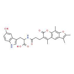ChemSpider 2D Image | 5-Hydroxy-N-[3-(2,3,5,9-tetramethyl-7-oxo-7H-furo[3,2-g]chromen-6-yl)propanoyl]tryptophan | C29H28N2O7