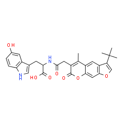 ChemSpider 2D Image | 5-Hydroxy-N-{[5-methyl-3-(2-methyl-2-propanyl)-7-oxo-7H-furo[3,2-g]chromen-6-yl]acetyl}tryptophan | C29H28N2O7