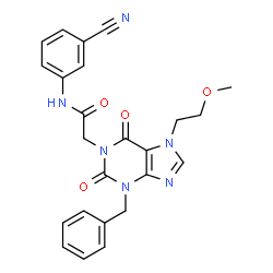 ChemSpider 2D Image | 2-[3-Benzyl-7-(2-methoxyethyl)-2,6-dioxo-2,3,6,7-tetrahydro-1H-purin-1-yl]-N-(3-cyanophenyl)acetamide | C24H22N6O4