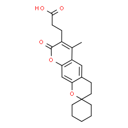ChemSpider 2D Image | 3-(6'-Methyl-8'-oxo-3',4'-dihydro-8'H-spiro[cyclohexane-1,2'-pyrano[3,2-g]chromen]-7'-yl)propanoic acid | C21H24O5