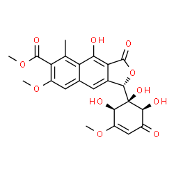 ChemSpider 2D Image | Methyl (1S)-4-hydroxy-7-methoxy-5-methyl-3-oxo-1-[(1R,2S,6R)-1,2,6-trihydroxy-3-methoxy-5-oxo-3-cyclohexen-1-yl]-1,3-dihydronaphtho[2,3-c]furan-6-carboxylate | C23H22O11
