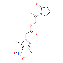 ChemSpider 2D Image | 2-Oxo-2-(2-oxo-1-pyrrolidinyl)ethyl (3,5-dimethyl-4-nitro-1H-pyrazol-1-yl)acetate | C13H16N4O6