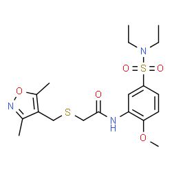 ChemSpider 2D Image | N-[5-(Diethylsulfamoyl)-2-methoxyphenyl]-2-{[(3,5-dimethyl-1,2-oxazol-4-yl)methyl]sulfanyl}acetamide | C19H27N3O5S2