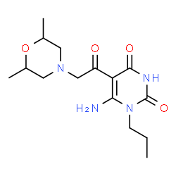 ChemSpider 2D Image | 6-Amino-5-[(2,6-dimethyl-4-morpholinyl)acetyl]-1-propyl-2,4(1H,3H)-pyrimidinedione | C15H24N4O4
