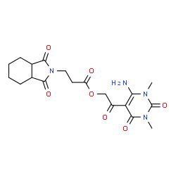 ChemSpider 2D Image | 2-(6-Amino-1,3-dimethyl-2,4-dioxo-1,2,3,4-tetrahydro-5-pyrimidinyl)-2-oxoethyl 3-(1,3-dioxooctahydro-2H-isoindol-2-yl)propanoate | C19H24N4O7