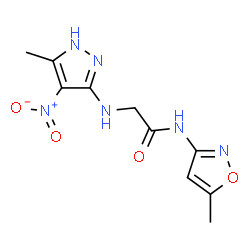 ChemSpider 2D Image | N~2~-(5-Methyl-4-nitro-1H-pyrazol-3-yl)-N-(5-methyl-1,2-oxazol-3-yl)glycinamide | C10H12N6O4