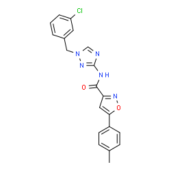ChemSpider 2D Image | N-[1-(3-Chlorobenzyl)-1H-1,2,4-triazol-3-yl]-5-(4-methylphenyl)-1,2-oxazole-3-carboxamide | C20H16ClN5O2