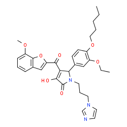 ChemSpider 2D Image | 5-[3-Ethoxy-4-(pentyloxy)phenyl]-3-hydroxy-1-[3-(1H-imidazol-1-yl)propyl]-4-[(7-methoxy-1-benzofuran-2-yl)carbonyl]-1,5-dihydro-2H-pyrrol-2-one | C33H37N3O7