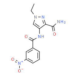 ChemSpider 2D Image | 1-Ethyl-4-[(3-nitrobenzoyl)amino]-1H-pyrazole-3-carboxamide | C13H13N5O4