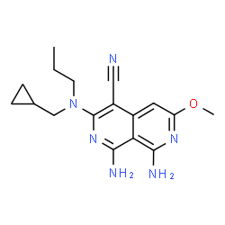 ChemSpider 2D Image | 1,8-Diamino-3-[(cyclopropylmethyl)(propyl)amino]-6-methoxy-2,7-naphthyridine-4-carbonitrile | C17H22N6O