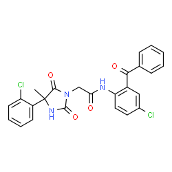 ChemSpider 2D Image | N-(2-Benzoyl-4-chlorophenyl)-2-[4-(2-chlorophenyl)-4-methyl-2,5-dioxo-1-imidazolidinyl]acetamide | C25H19Cl2N3O4