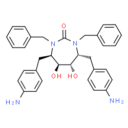 ChemSpider 2D Image | (4R,5S,6S,7R)-4,7-Bis(4-aminobenzyl)-1,3-dibenzyl-5,6-dihydroxy-1,3-diazepan-2-one | C33H36N4O3