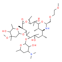ChemSpider 2D Image | (2R,3S,6R,7R,9R,10R,12R,13S,15R,17S)-3-Ethyl-2,10-dihydroxy-15-[(2-methoxyethoxy)methyl]-2,6,8,10,12,17-hexamethyl-5-oxo-9-{[3,4,6-trideoxy-3-(dimethylamino)hexopyranosyl]oxy}-4,16-dioxa-14-azabicyclo
[11.3.1]heptadec-7-yl 2,6-dideoxy-3-C-methyl-3-O-methylhexopyranoside | C42H78N2O14